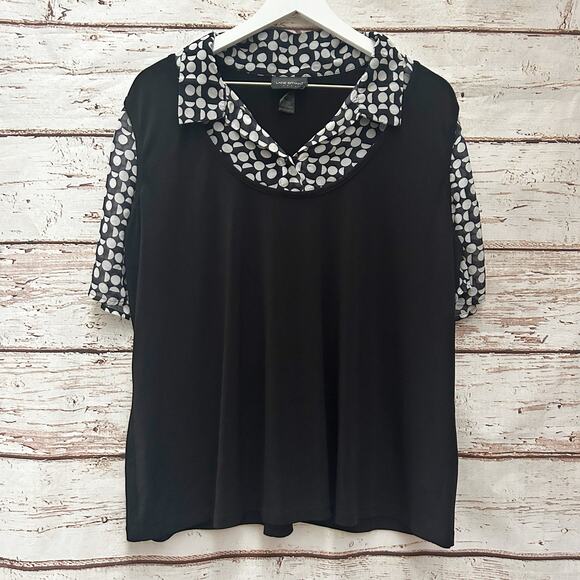 LANE BRYANT Black and White Polka Dot Peek-A-Boo Collar Sleeves Blouse Sz 18 20 - Picture 1 of 3